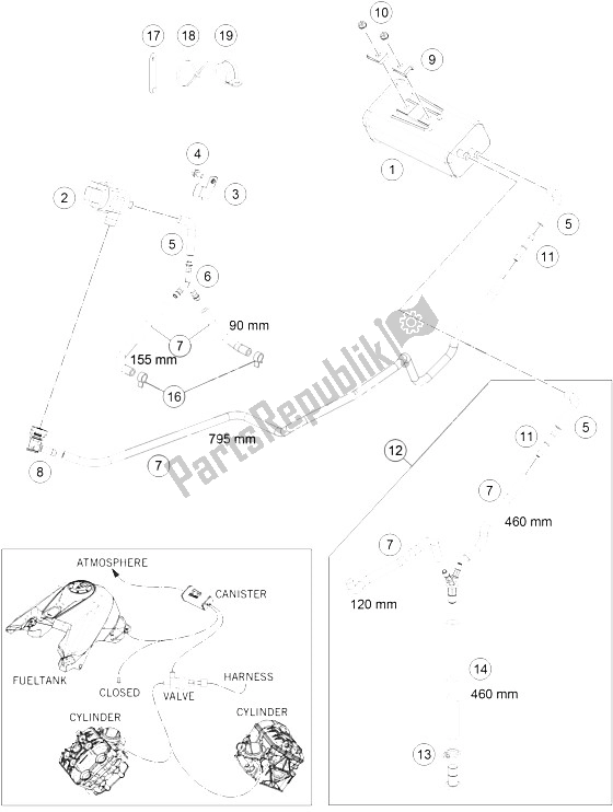 Tutte le parti per il Contenitore Per Evaporazione del KTM 1290 Superduke R Orange ABS 16 USA 2016