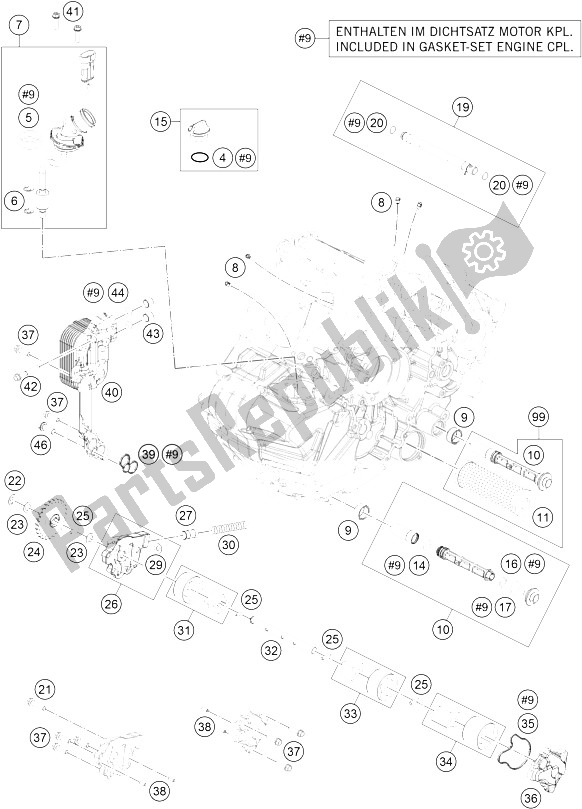 All parts for the Lubricating System of the KTM 1290 Super Duke GT Grey ABS 16 Japan 2016