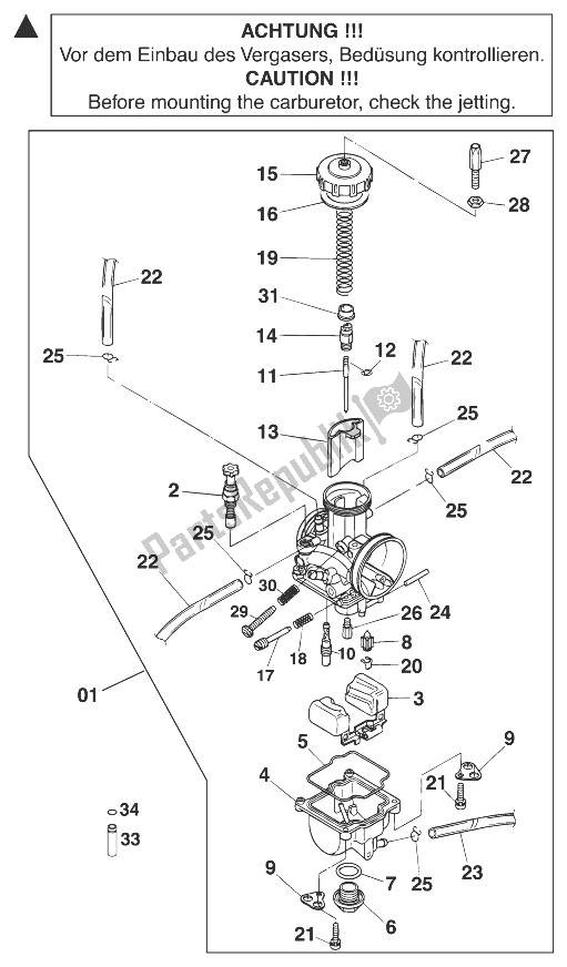 All parts for the Carburetor Keihin 20 of the KTM 200 EGS SGP Asia 1999