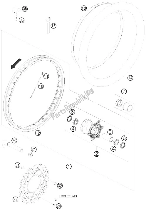 Todas las partes para Rueda Delantera de KTM 690 Rally Factory Replica Europe 2009