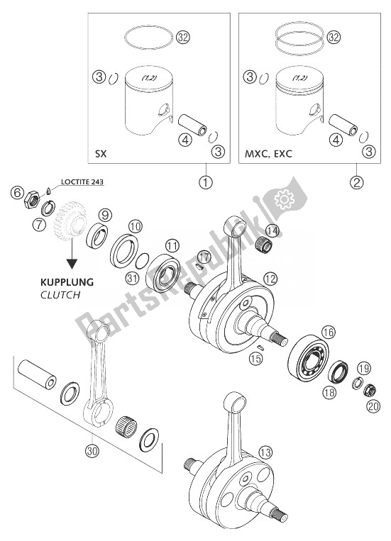 Tutte le parti per il Albero Motore, Pistone 250/300 del KTM 250 EXC Europe 2004