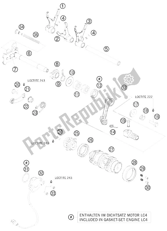 Tutte le parti per il Meccanismo Di Spostamento del KTM 690 SMC 09 Europe 2009