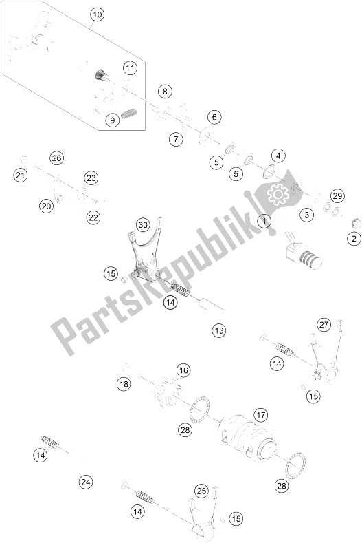 All parts for the Shifting Mechanism of the KTM 500 EXC USA 2015