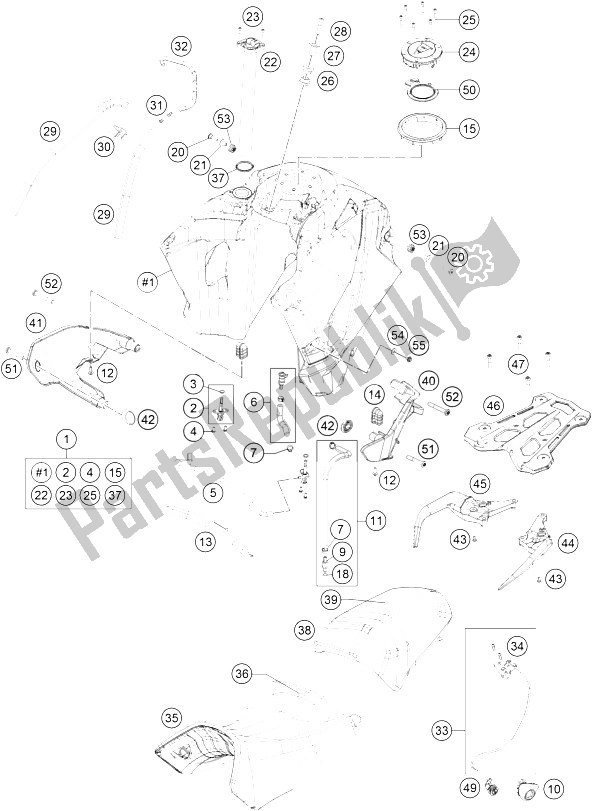 Todas las partes para Tanque, Asiento, Tapa de KTM 1190 Adventure ABS Grey Europe 2015