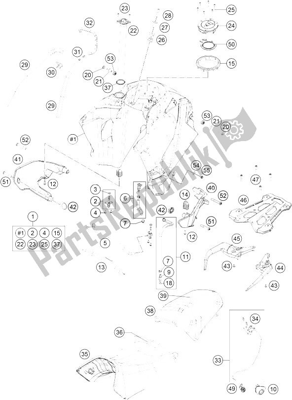 Todas as partes de Tanque, Assento, Tampa do KTM 1190 Adventure ABS Orange France 2015