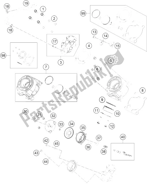 All parts for the Cylinder, Cylinderhead of the KTM 65 SX Europe 2016