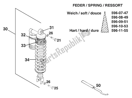 Alle onderdelen voor de Achterwielophanging ? Hlins 2-takt '96 van de KTM 250 SX M O USA 1996