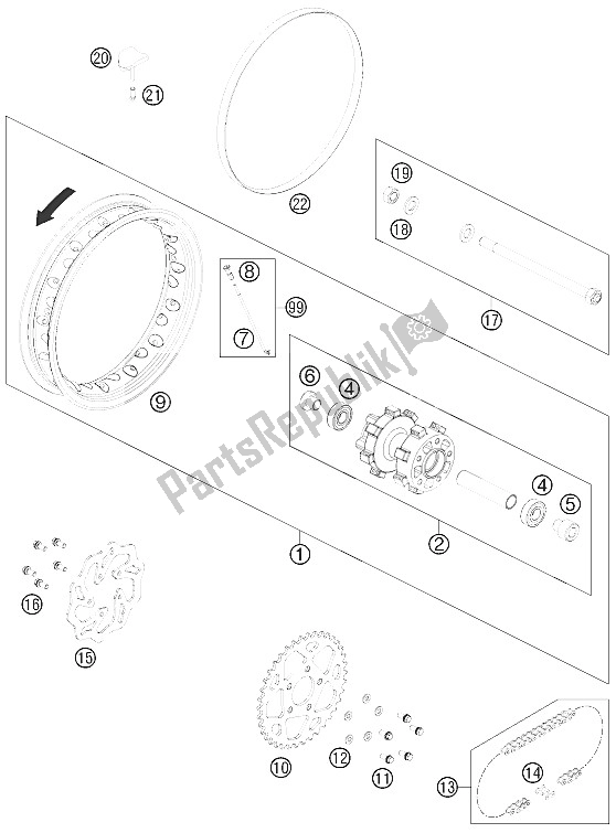 Tutte le parti per il Ruota Posteriore del KTM 50 SX Mini Europe 2012