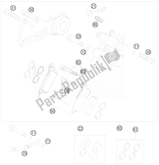 Tutte le parti per il Pinza Freno Posteriore del KTM 105 SX USA 2010