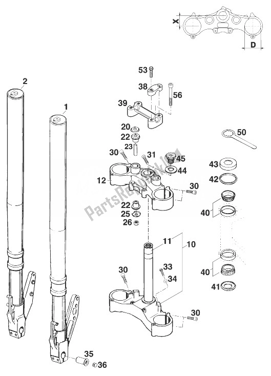 All parts for the Front Fork - Steering Stem Wp Sting '97 of the KTM 125 Sting 80 98 Europe 1998
