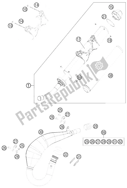 All parts for the Exhaust System of the KTM 200 EXC Europe 2012