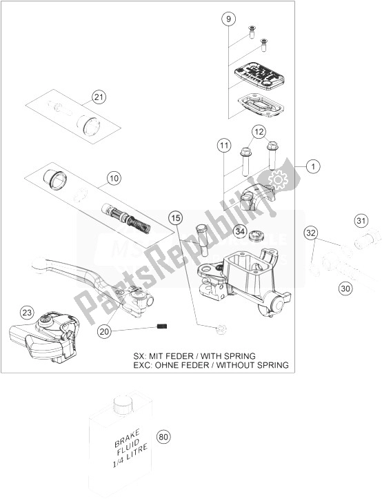 All parts for the Hand Brake Cylinder of the KTM 250 SX USA 2014