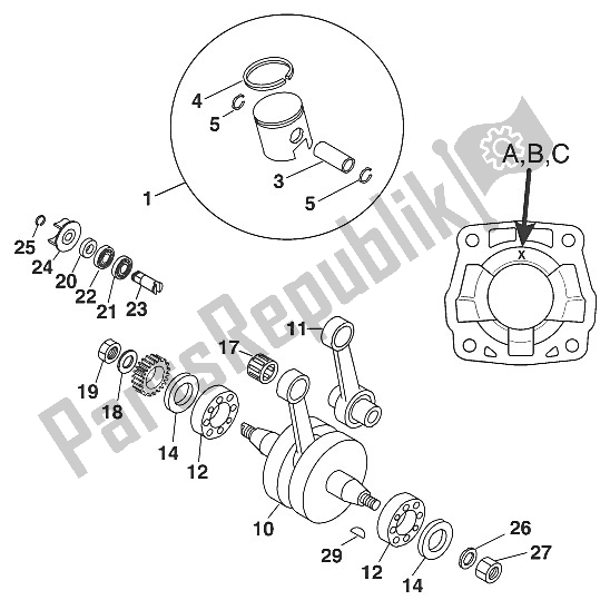 Tutte le parti per il Albero Motore - Pistone 65 2001 del KTM 65 SX Europe 600115 2001