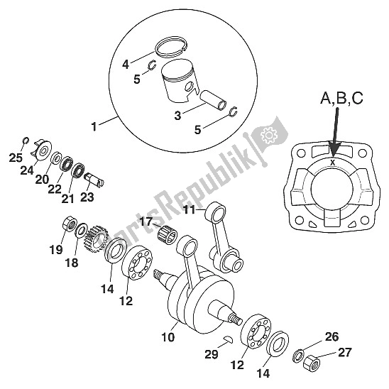 Todas las partes para Cigüeñal - Pistón 65 2001 de KTM 65 SX Europe 600116 2001