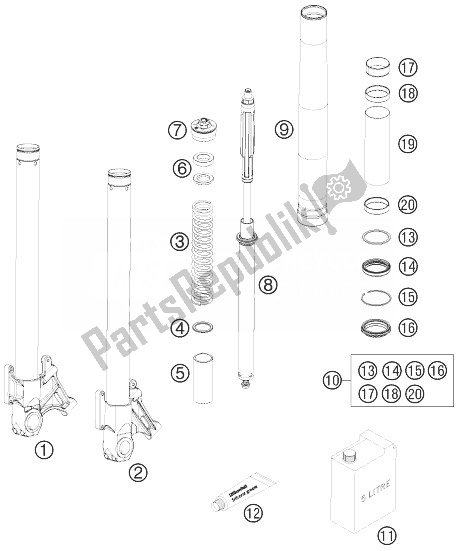 Tutte le parti per il Smontaggio Forcella Anteriore del KTM 990 Super Duke Orange France 2010