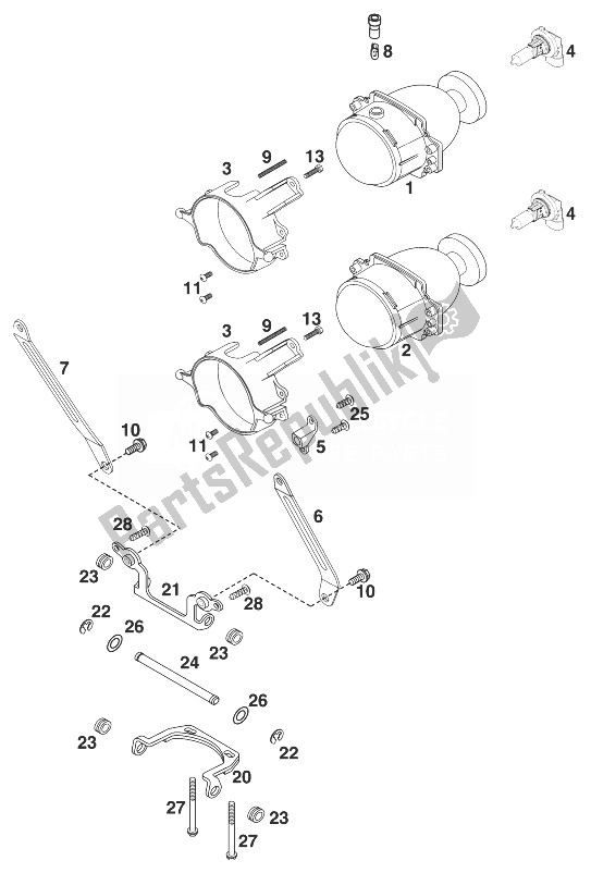 Alle onderdelen voor de Koplamp Hertog '99 van de KTM 640 Duke II Lime Europe 1999