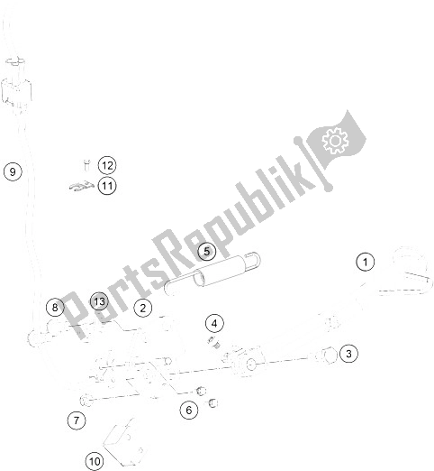 Tutte le parti per il Cavalletto Laterale / Centrale del KTM 200 Duke OR W O ABS CKD 15 Malaysia 2015