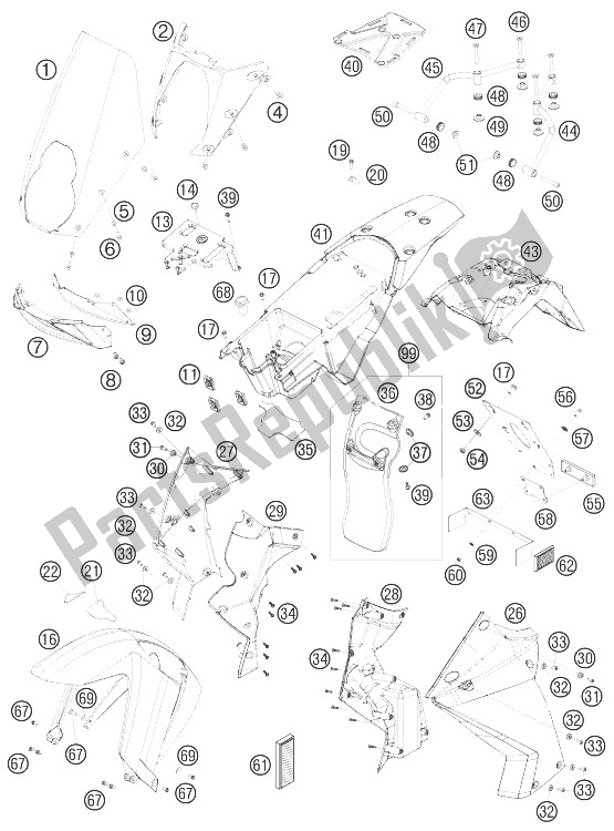 All parts for the Mask, Fenders of the KTM 990 Adventure R USA 2010