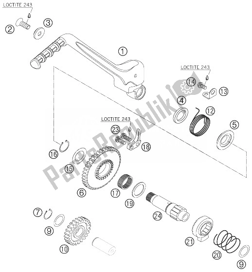 All parts for the Kickstarter of the KTM 400 EXC Factory Racing Europe 2007