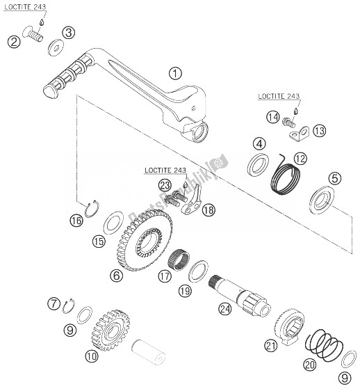 All parts for the Kickstarter of the KTM 450 EXC Factory Racing Australia 2007