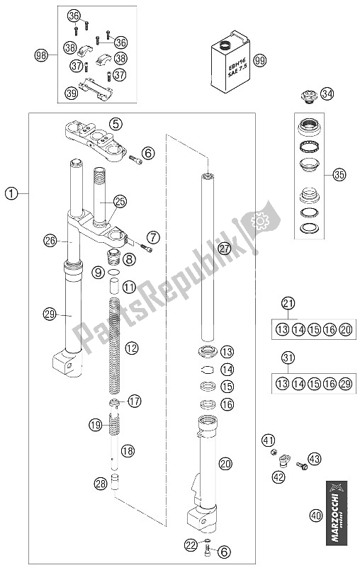 Tutte le parti per il Forcella Anteriore del KTM 50 Mini Adventure Europe 2006
