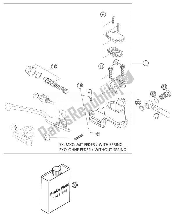 All parts for the Hand Brake Cylinder Brembo 250 of the KTM 250 SX Europe 2003