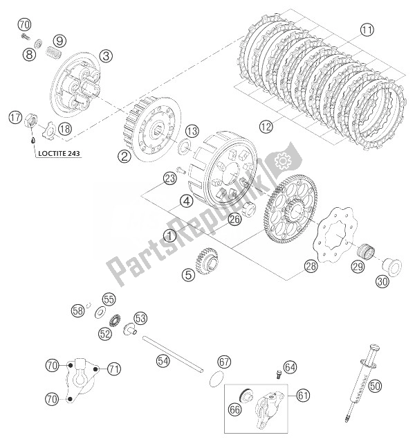 All parts for the Clutch 250/300 of the KTM 300 EXC Europe 2004