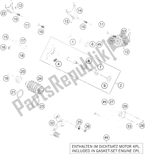 All parts for the Shifting Mechanism of the KTM 1190 Adventure ABS Grey Japan 2016