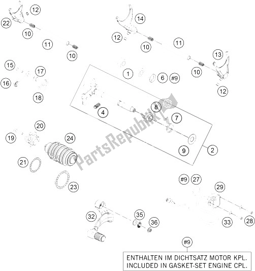 All parts for the Shifting Mechanism of the KTM 1190 Adventure ABS Orange Europe 2016