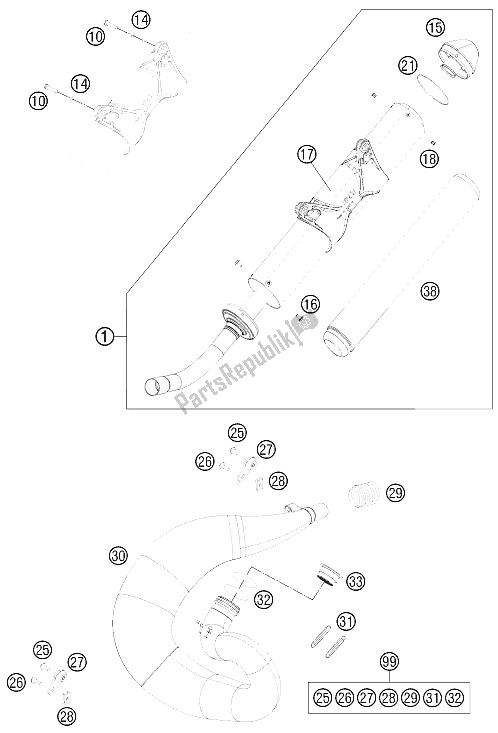 All parts for the Exhaust System of the KTM 300 EXC Australia 2011