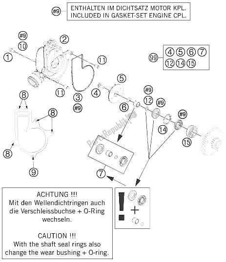 Todas as partes de Bomba De água do KTM 1190 ADV ABS Grey WES Europe 2013