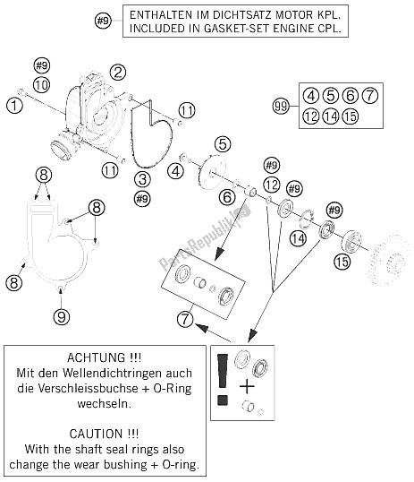 All parts for the Water Pump of the KTM 1190 ADV ABS Grey WES France 2013