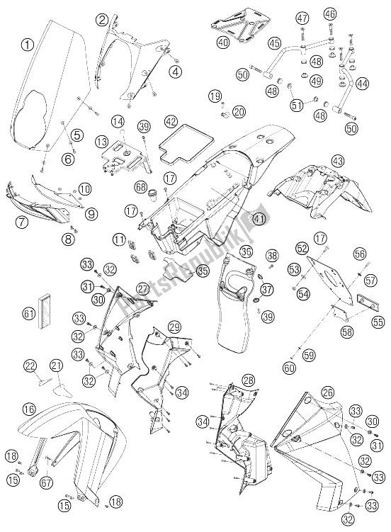 All parts for the Mask, Fenders of the KTM 990 Adventure S Europe 2006