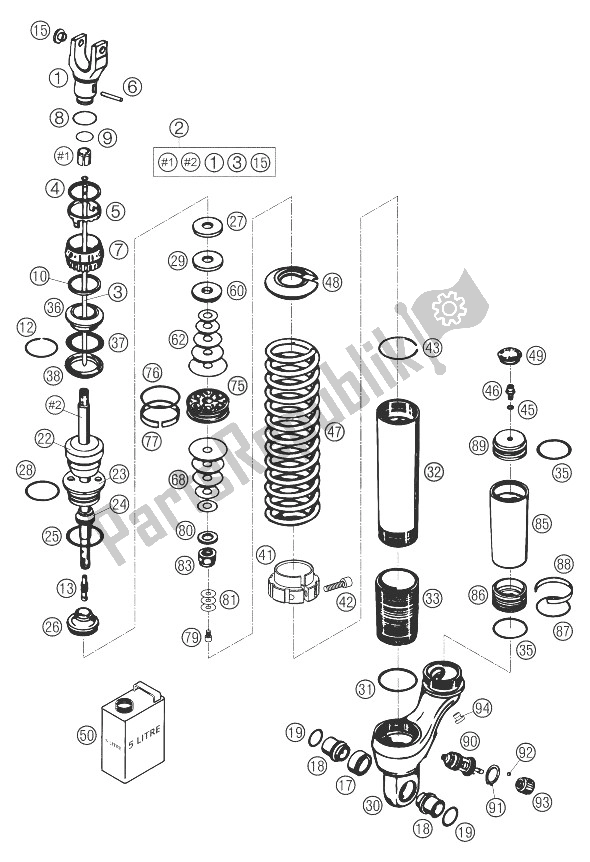 All parts for the Shock Absorber Disassembled of the KTM 640 Duke II Black Europe 2004