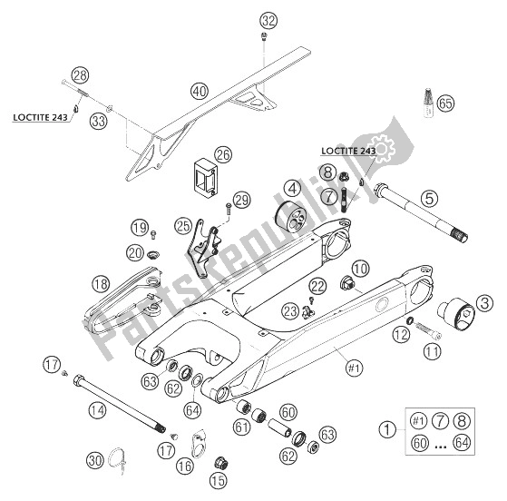 All parts for the Swing Arm, Chainguard of the KTM 640 Duke II Black United Kingdom 2004