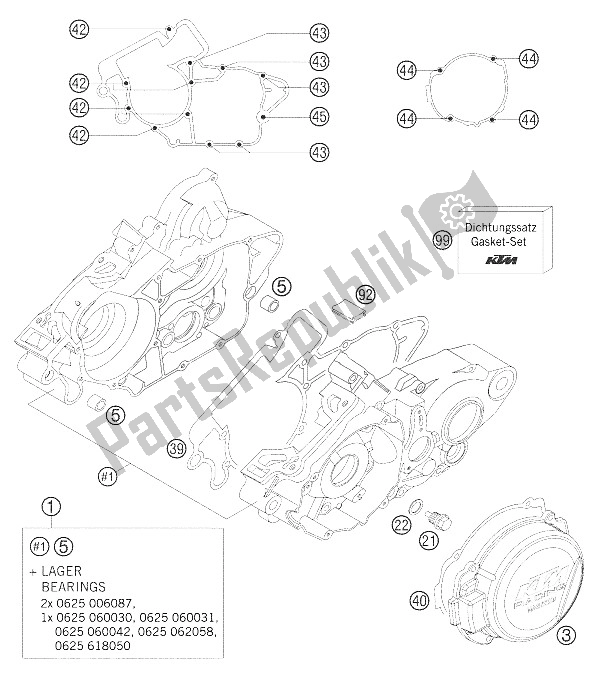 Tutte le parti per il Cassa Del Motore del KTM 125 EXC Europe 2005