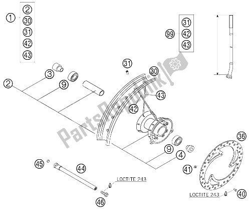 All parts for the Front Wheel of the KTM 65 SX Europe 2006