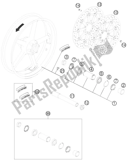 All parts for the Front Wheel of the KTM 1190 RC8 R Black Europe 2011