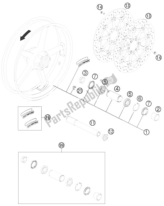 All parts for the Front Wheel of the KTM 1190 RC8 R Black France 2011