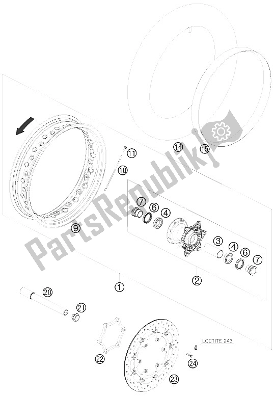 All parts for the Front Wheel of the KTM 690 SMC USA 2008