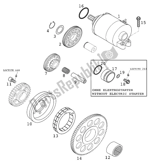 Tutte le parti per il Avviamento Elettrico 400/520 Racing del KTM 400 EXC Racing Europe 2000