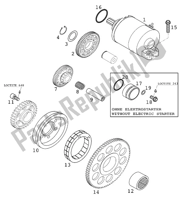 All parts for the Electrical Starter 400/520 Racing of the KTM 520 EXC Racing USA 2000