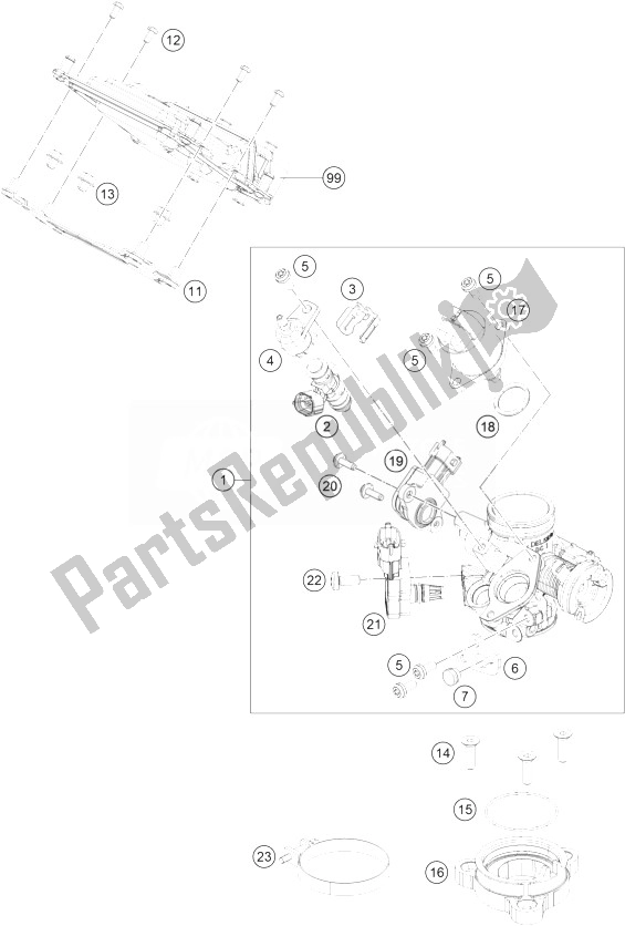 Toutes les pièces pour le Corps De Papillon du KTM 125 Duke Orange ABS BAJ DIR 14 Europe 2014