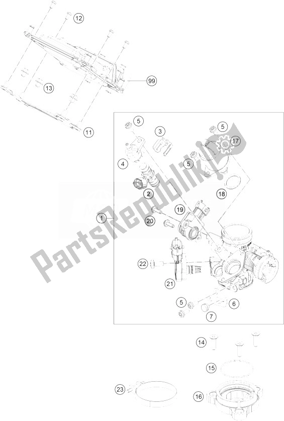 Toutes les pièces pour le Corps De Papillon du KTM 125 Duke White ABS BAJ DIR 14 Europe 2014