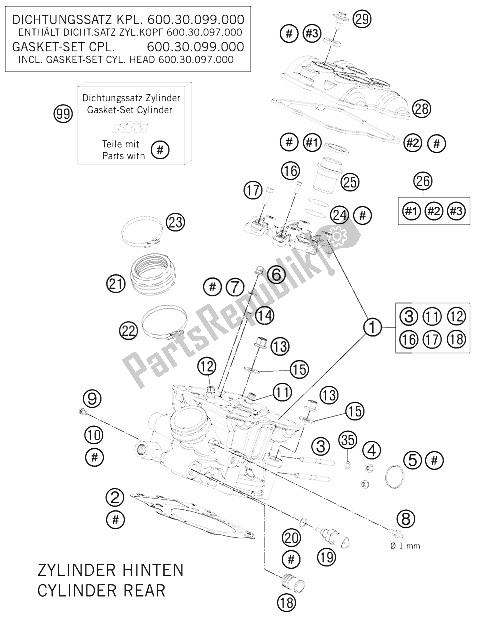 Toutes les pièces pour le Culasse Arrière du KTM 990 Super Duke R Australia United Kingdom 2012