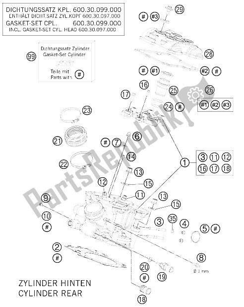 Todas as partes de Traseira Da Cabeça Do Cilindro do KTM 990 Supermoto R Australia United Kingdom 2012