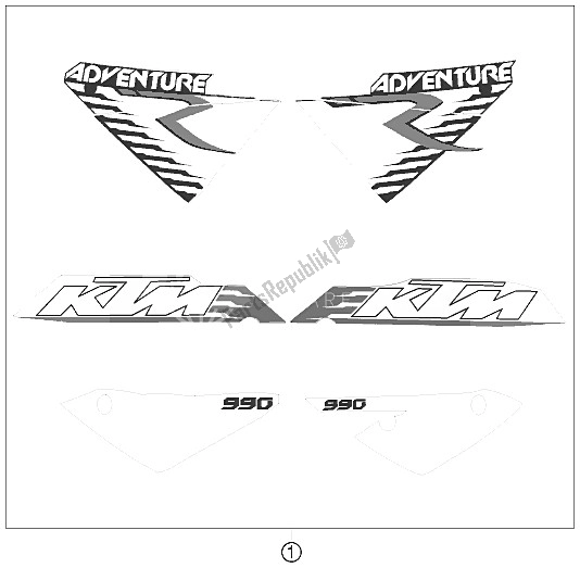 All parts for the Decal of the KTM 990 Adventure R Europe 2009