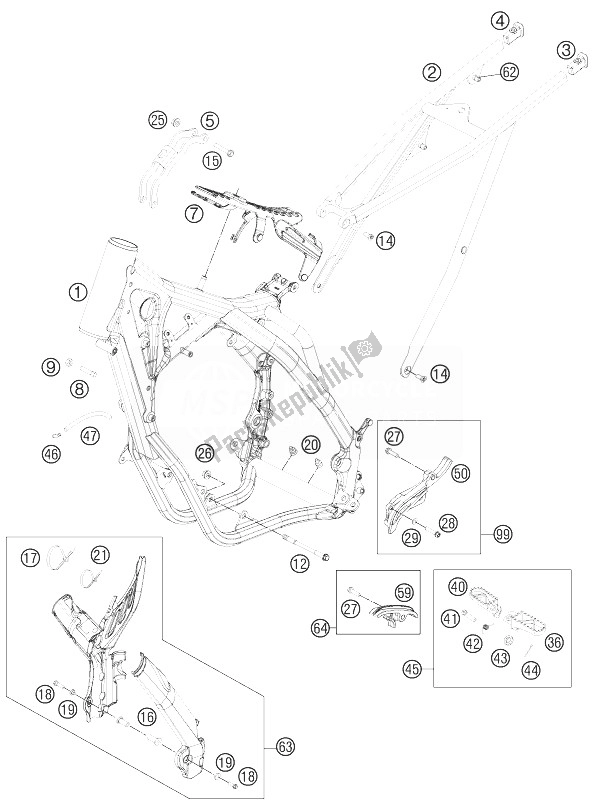 Alle onderdelen voor de Kader van de KTM 200 XC W USA 2013