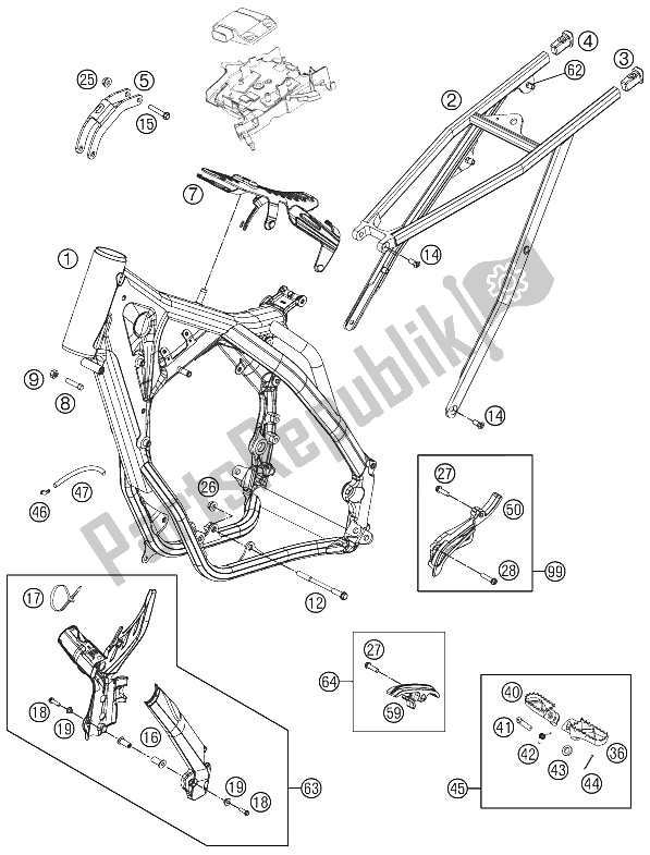 All parts for the Frame of the KTM 250 SX Europe 2011