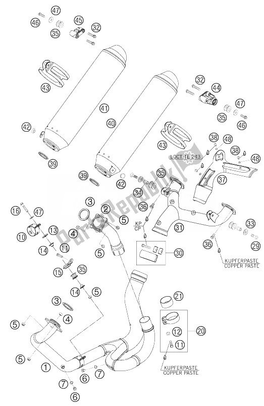 All parts for the Exhaust System of the KTM 950 Supermoto Black Europe 2007